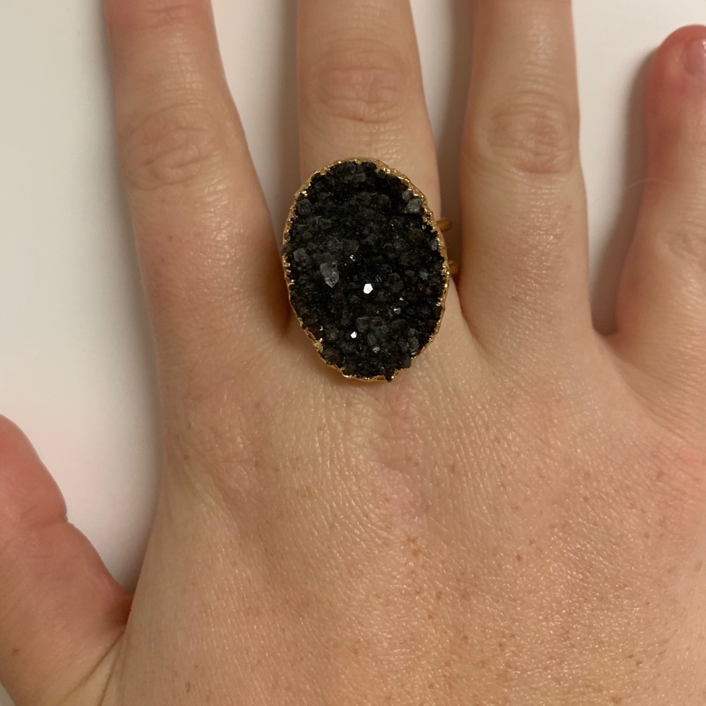 Adjustable Smoky Gray Druzy Ring